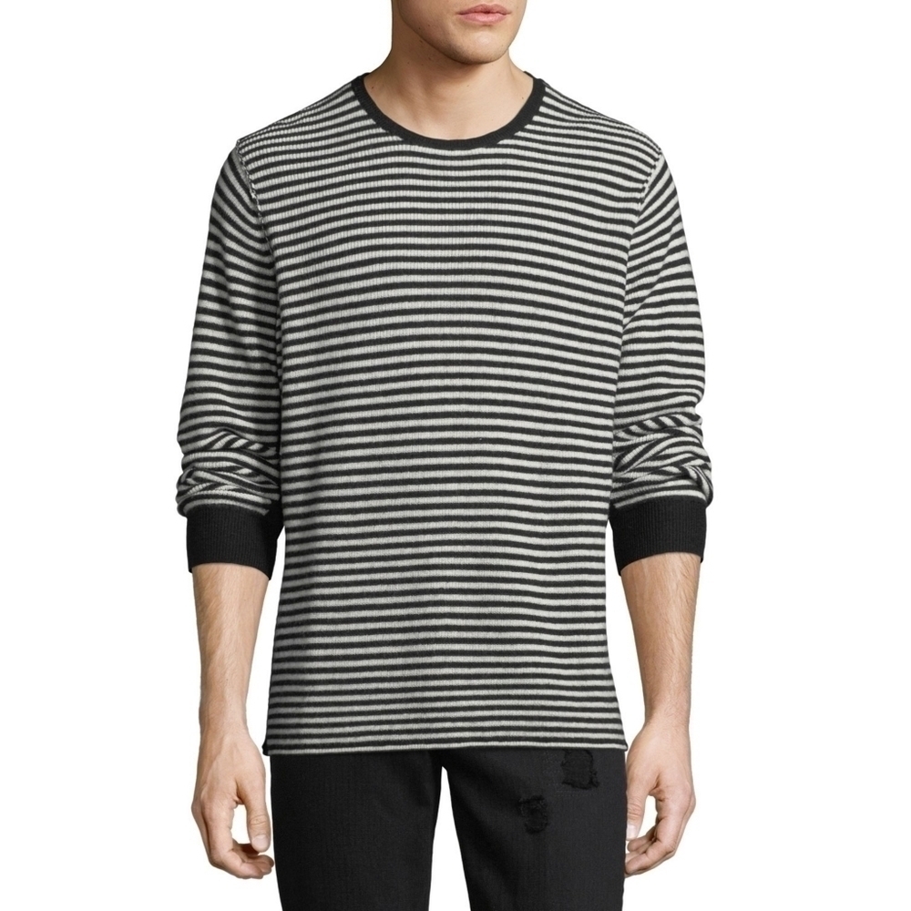 Ovadia & Sons Black White Striped 100% Merino Wool Sweater Size Medium